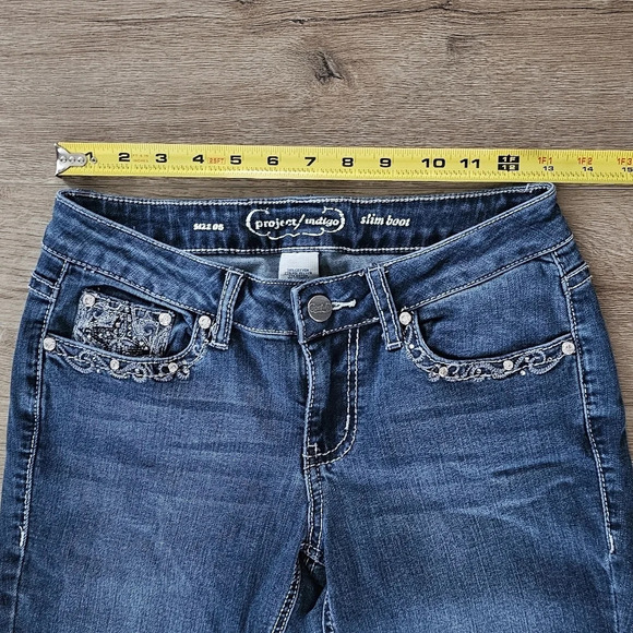 Vintage Project Indigo Boot Cut Denim Jeans Embroidered Studded 5 - Picture 4 of 9